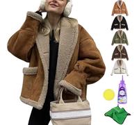 Yagerod Women's Winter Casual Faux Suede Leather Jacket, Button Down Fuzzy Lined Jacket, Coat Stylish Cardigans Women (Brown,S)
