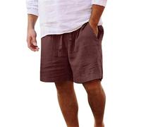 Yageshark Pantalones cortos de lino para hombre de verano, ligeros, aireados, monocolor, de ajuste holgado, para el tiempo libre, marrón, XL
