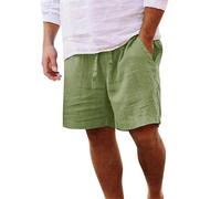 Yageshark Pantalones cortos de lino para hombre de verano, ligeros, aireados, monocolor, de ajuste holgado, de ocio, pantalones cortos, verde claro, L
