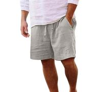 Yageshark Pantalones cortos de lino para hombre de verano, ligeros, aireados, monocolor, de ajuste holgado, para el tiempo libre, pantalones cortos, gris claro, S