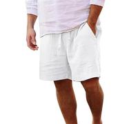 Yageshark Pantalones cortos de lino para hombre de verano, ligeros, aireados, monocolor, de ajuste holgado, de ocio, pantalones cortos, Blanco, 3XL