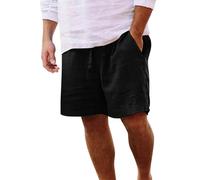 Yageshark Pantalones cortos de lino para hombre de verano Ligeros y aireados Monocolor Ajuste holgado Pantalones cortos de ocio, Negro , 3XL