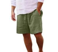 Yageshark Pantalones cortos de lino para hombre de verano Ligeros y aireados Monocromáticos de ajuste holgado Pantalones cortos de tiempo libre, verde, XL