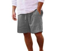 Yageshark Pantalones cortos de verano para hombre, de lino, ligeros, ligeros, de color sólido, ajuste holgado, para tiempo libre, gris, L