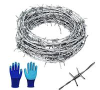 YAGJIA - Alambre de púas de 1,6 mm x 8 m, alambre de púas para valla de 4 puntos, galvanizado, enrollado, fuerte y flexible, para balcón, jardín, bate de béisbol o artesanías, plateado