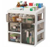 Yagosodee Caja de medicamentos con 4 estantes para medicamentos, tipo cajón, caja de almacenamiento médico, organizador de escritorio con cajón transparente para casa Dorm 28 x 20 x 32 cm