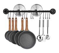 Yagosodee Utensilios de Cocina del Soporte de la pared, Barra Colgante para Sartenes y Cacerolas, Soporte de Tubo para Sartenes, Colgador de Utensilios de Cocina Industrial Montado en la Pared, Negro