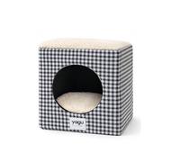YAGU Cama Cubo Perros y Gatos T-U 33x33x33cm hasta 3 kg - Vichy Negro | Cama para perros y gatos hasta 3 kg con interior de borreguillo suave, cojín reversible, fibra y base antideslizante