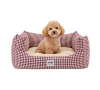 YAGU - Cama para Perros y Gatos T-3 (73x63x24 cm) Cama Confort Diseño Vichy Grana con Interior de Borreguillo Suave. Cojín Reversible, Relleno de Fibra Reciclada, Lavable y Base Antideslizante