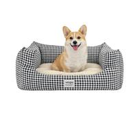 YAGU Cama para Perros y Gatos T-3 74x60x21cm de 8 a 18 kg - Vichy Negro | Cama para perros y gatos de 8 a 18 Kg con interior de borreguillo suave, cojín reversible, fibra y base antideslizante