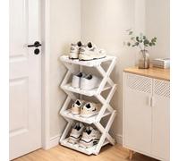 Yahbrra Zapatero vertical pequeño: organizador plegable de bambú de 4 niveles, vertical estrecho, almacenamiento de zapatos, sin instalación para pasillos, esquinas y espacios pequeños (blanco, 4