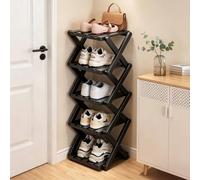 Yahbrra Zapatero vertical pequeño: organizador plegable de bambú de 5 niveles, vertical estrecho, almacenamiento de zapatos, sin instalación para pasillos, esquinas y espacios pequeños (negro, 5