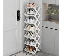 Yahbrra Zapatero vertical pequeño: organizador plegable de bambú de 7 niveles, vertical estrecho, almacenamiento de zapatos, sin instalación para pasillos, esquinas y espacios pequeños (blanco, 7