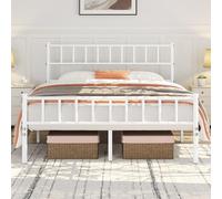 Yaheetech 135 x 190 cm Cama Individual Doble de Metal para Adultos Gran Espacio Moderna Lamas Blanco