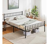 Yaheetech 135 x 190 cm Cama Individual Doble de Metal para Adultos Gran Espacio Moderna Lamas Negras