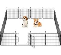 Yaheetech 16 Paneles Parque para Perros 60 x 50 cm con 2 Puertas Recinto Interior Reja Plegable para Cachorros y Conejos Perreras de Metal para Exterior con Estacas, Punta Ovalada y Plana
