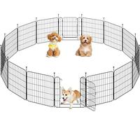 Yaheetech 16 Paneles Parque para Perros 60 x 60 cm con 2 Puertas Recinto Interior Reja Plegable para Cachorros y Conejos Perreras de Metal para Exterior con Estacas, Punta Ovalada y Plana