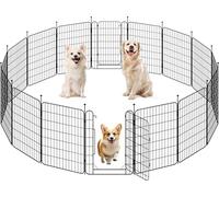 Yaheetech 16 Paneles Parque para Perros 60 x 80 cm con 2 Puertas Recinto Interior Reja Plegable para Cachorros y Conejos Perreras de Metal para Exterior con Estacas, Punta Ovalada y Plana