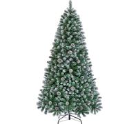Yaheetech 183cm Árbol de Navidad Nevado Artificial 920 Puntas con 64 Frutas de pinos Soporte Metálico Plegable para Decoración Casa Oficina Fiestas Festivas