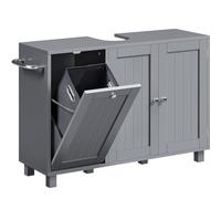Yaheetech 2 Mueble Bajo Lavabo con Cestos para Ropa Sucia Mueble Baño sin Lavabo con 1 Bolsa Interior Extraíble 90x30x62,5 cm 2 Puertas Armario de Almacenamiento Gris
