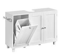 Yaheetech 2 Mueble Bajo Lavabo con Cestos para Ropa Sucia Mueble Baño sin Lavabo con 1 Bolsa Interior Extraíble 90x30x62,5 cm 2 Puertas Armario de Almacenamiento Blanco