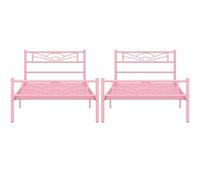 Yaheetech 2 Piezas 90 x 200 cm Cama Individual para colchón Cama Metálica Cama con Espacio Almacenamiento Marco Estructura Metal Rosa