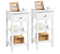 Yaheetech 2 Piezas Mesitas de Noche Alta 35×35x70cm Mesillas de Noche con Cajón y Dos Estantes Mesa Auxiliar Madera MDF para Dormitorio Blanco