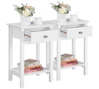 Yaheetech 2 Piezas Mesitas de Noche con Cajón Mesillas de Noche Modernas Mesa Auxiliar para Dormitorio 40x30x60 cm Blanca