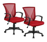 Yaheetech 2 Piezas Silla de Oficina Silla Escritorio Ergonómica Silla Giratoria con Respaldo Altura Ajustable con Ruedas Roja