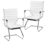 Yaheetech 2 Sillas de Oficina Silla Blanca para Sala de Espera Silla de Recepción con Reposabrazos Silla sin Ruedas para Conferencia Sala de Estar Silla de Trabajo con Respaldo Ergonómico Color Blanco