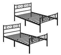 Yaheetech 2 Unidades Base para Colchón de 90 x 200 cm Cama Individual de Metal con Cabecera Estilo Moderno Espacio Inferior de 32 cm Plataforma Bed Frame Negro