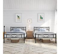 Yaheetech 2 Unidades Cama Individual con Espacio Bajo Marco Metal Altura 32 cm Cama Individual con Cabecera para Colchón de 90 x 200 cm Negro