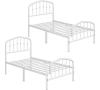 Yaheetech 2 Unidades Marco de Cama de Metal Moderno con Cabecero y Piecero Arqueados Espacio de Almacenamiento Espacioso Debajo de la Cama Soporte Robusto Blanco/90 x 190 cm