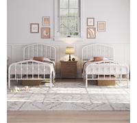 Yaheetech 2 Unidades Marco de Cama de Metal Moderno con Cabecero y Piecero Arqueados Espacio de Almacenamiento Espacioso Debajo de la Cama Soporte Robusto Blanco/90 x 200 cm