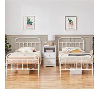 Yaheetech 2 x Cama Individual de Metal Marco Metal Cama Blanca Sencilla Cama Hierro Estructura de Cama para Colchón 90 X200cm