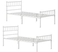 Yaheetech 2pcs Cama Individual Doble de Metal para Adultos Gran Espacio Moderna Blanco 90 x 190 cm Blanco