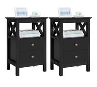 Yaheetech 2pcs Mesilla de Noche con 2 Cajones Mesita de Noche de Moderno Mesa Auxiliar Lateral para Sofá Dormitoriode Madera MDF Negro 40×30×60cm