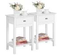 Yaheetech 2pcs Mesillas de Noche 40x30x61cm Mesita de Noche de 2 Niveles con 1 Cajón Mesa Auxiliar de Madera para Dormitorio Sala de Estar Blanco
