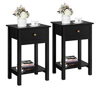 Yaheetech 2pcs Mesillas de Noche 40x30x61cm Mesita de Noche de 2 Niveles con 1 Cajón Mesa Auxiliar de Madera para Dormitorio Sala de Estar Negro