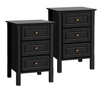 Yaheetech 2pcs Mesillas de Noche de 3 cajones Mesitas de Noche de Estilo Moderno Estructura Robusta Cajones espaciosos para Dormitorio, Pasillo, balcón, salón 40x40x60 cm Negro