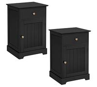 Yaheetech 2pcs Mesita de Noche Mesitas Auxiliares con un Cajón y Puerta de Listones Mesillas de Madera para Sofá Armario de Almacenamiento 40x35x60 cm