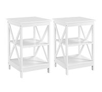 Yaheetech 2pcs Mesitas Auxiliares 40x40x61 cm Mesillas de Noche de 3 Niveles Madera Lacada Vintage para Salon Sofa Blanca Satinada Pata de Pino
