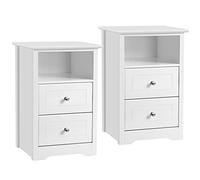 Yaheetech 2pcs Mesitas de Noche Blancas Mesilla de Noche con 2 Cajones Mesita de Noche Moderna Mesa Auxiliar Organizadora 40 x 35 x 60 cm