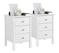Yaheetech 2pcs Mesitas de Noche Blancas Mesilla de Noche Madera con Tres Cajones Mesillas Auxiliares de Estilo Moderno para Dormitorio Salon 40x40x60cm