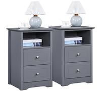 Yaheetech 2pcs Mesitas de Noche Blancas Mesillas de Noche con Dos Cajones Mueble para Cama Dormitorio Madera MDF 40x35x60cm Gris Oscuro