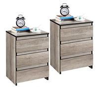 Yaheetech 2pcs Mesitas de Noche con 3 Cajones 45x35x60,5cm Mesa de Noche Moderno para Dormitorio Mesa Auxiliares de Madera para Sala de Estar Gris