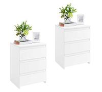 Yaheetech 2pcs Mesitas de Noche con 3 Cajones 45x35x60,5cm Mesillas de Noche Moderno para Dormitorio Mesa Auxiliares de Madera para Sala de Estar Blanca