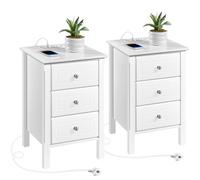 Yaheetech 2pcs Mesitas de Noche con Estación de Carga y 3 Cajones 40x40x60 cm Mesillas de Noche Vintage Cable 2M para Dormitorio Mesita de Madera MDF