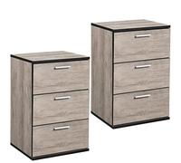 Yaheetech 2pcs Mesitas de Noche de Madera MDF Mesillas de Noche Mesa Auxiliar con Tres Cajones para Dormitorio Sala de Estar Rústico 40x35x60cm Gris