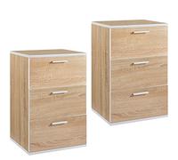 Yaheetech 2pcs Mesitas de Noche de Madera Mesilla de Noche Mesa Auxiliar con Tres Cajones para Dormitorio Sala de Estar Moderno 40x35x60cm Roble Claro